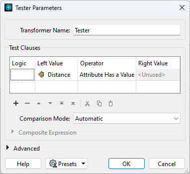 Tester configured to remove missing value points